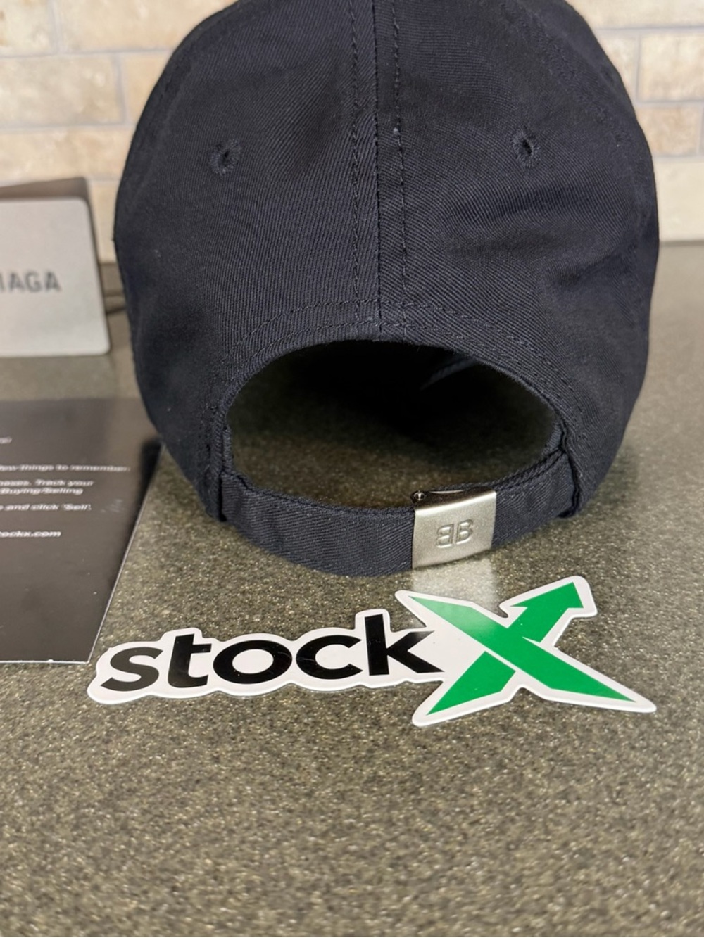 Balenciaga Diagonal Logo Black Cap with White Script Logo - Picture 5 of 7